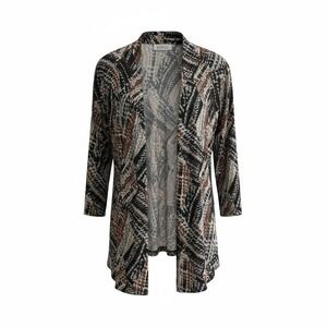 Kasper Women's 2X Open Front Geometric‎ Print Cardigan Sweater Metallic